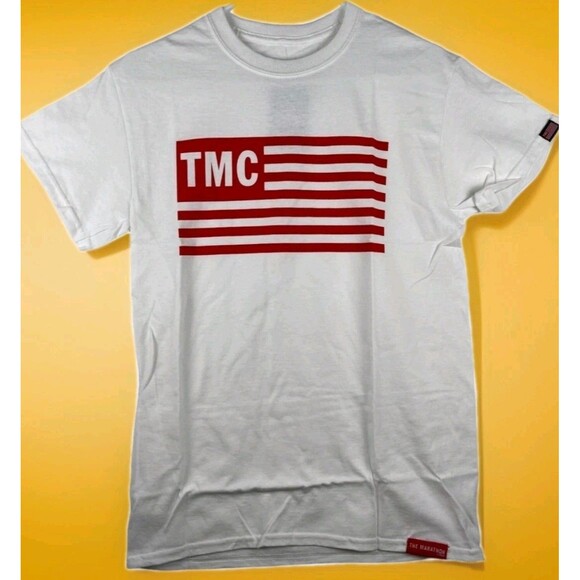 Small The Marathon Clothing TMC Flag Logo Nipsey Hussle Shirt White Red B15 New - Picture 1 of 7